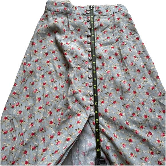 Vintage 90s Express Floral Midi Skirt Blue Rose Print Button Front Cottagecore S - Picture 10 of 11